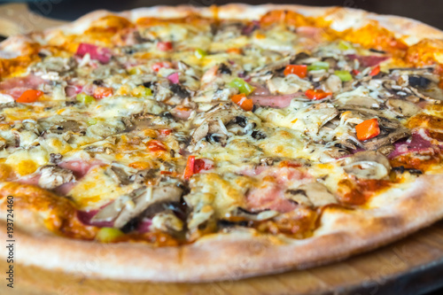 pizza on wooden board, The most delicious Italian cuisine