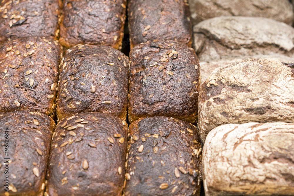 Freshly baked black bread of different kinds. Freshly baked black bread of different kinds.