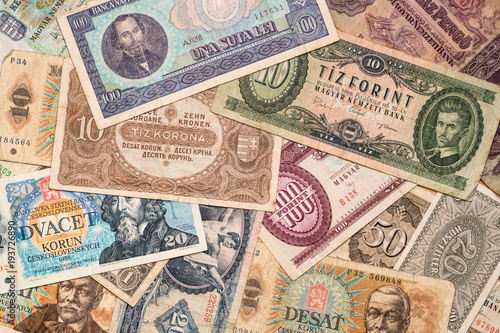 Vintage money: defunct banknotes of European currencies from the 19th century	