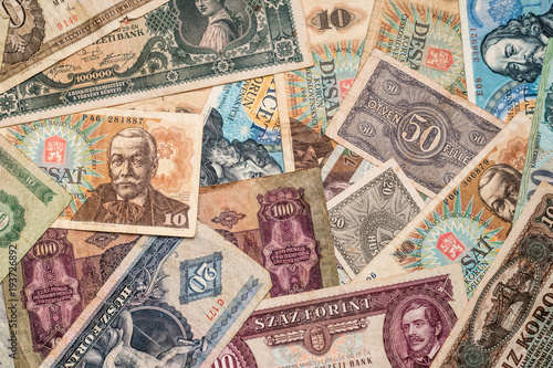 Vintage defunct banknotes from Europes