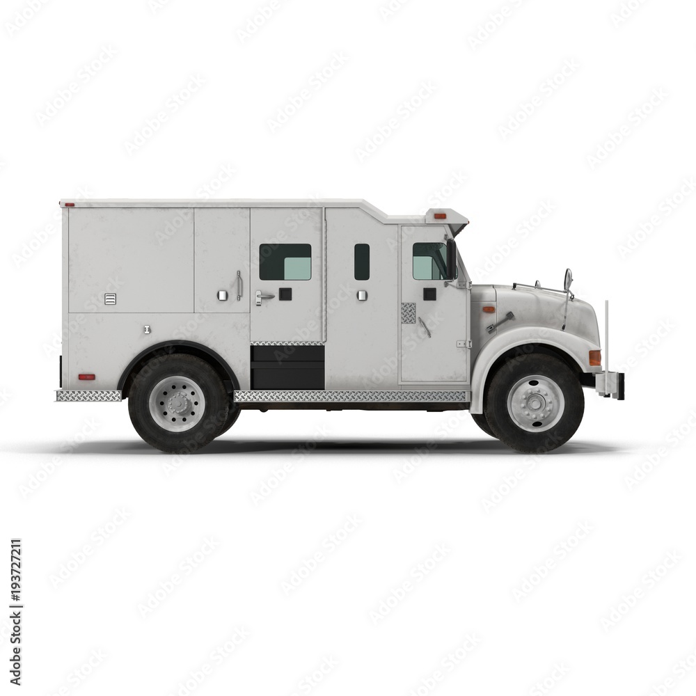 Modern Bank Armored Car on white. 3D illustration, clipping path