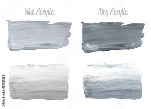 Vector grey paint smear stroke stain set. Abstract acrylic textured art illustration. Wet and Dry Acrylic Texture Paint Stain Illustration. Hand drawn brush strokes vector elements. Acrilyc strokes.