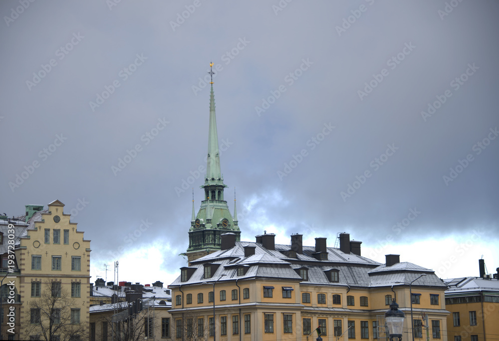 A snowy, cold and sunny view of Stockholm