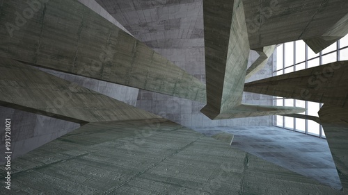 Abstract white and concrete interior. 3D illustration and rendering.