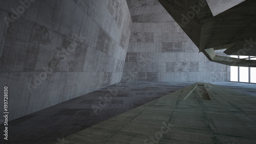 Abstract white and concrete interior. 3D illustration and rendering.