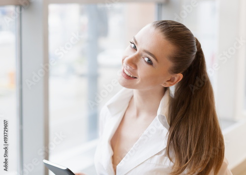 Free Download White blouse, tablet, smile - GFXLoad