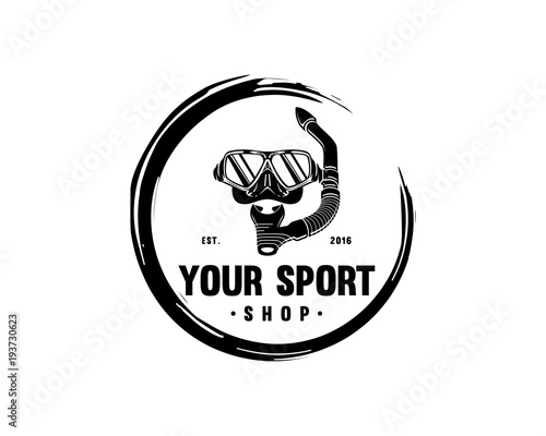 Diving Tools Equipment Scuba Dive Diver Snorkel Mask and Snorkel with Classic Circle like Wave Symbol Logo Vector