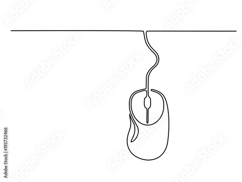 Continuous line drawing. Computer mouse sign. Hand drawn illustration with black line on white background. Vector symbol