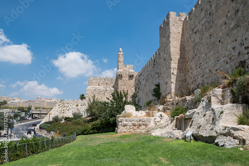 Tower of David citadel and the Old City walls of Jerusalem. photo