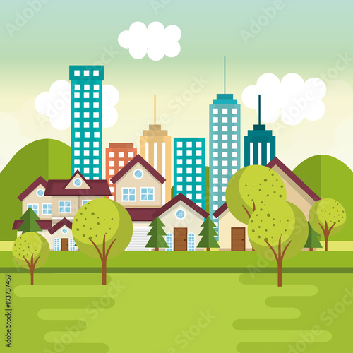landscape with neighborhood scene vector illustration design