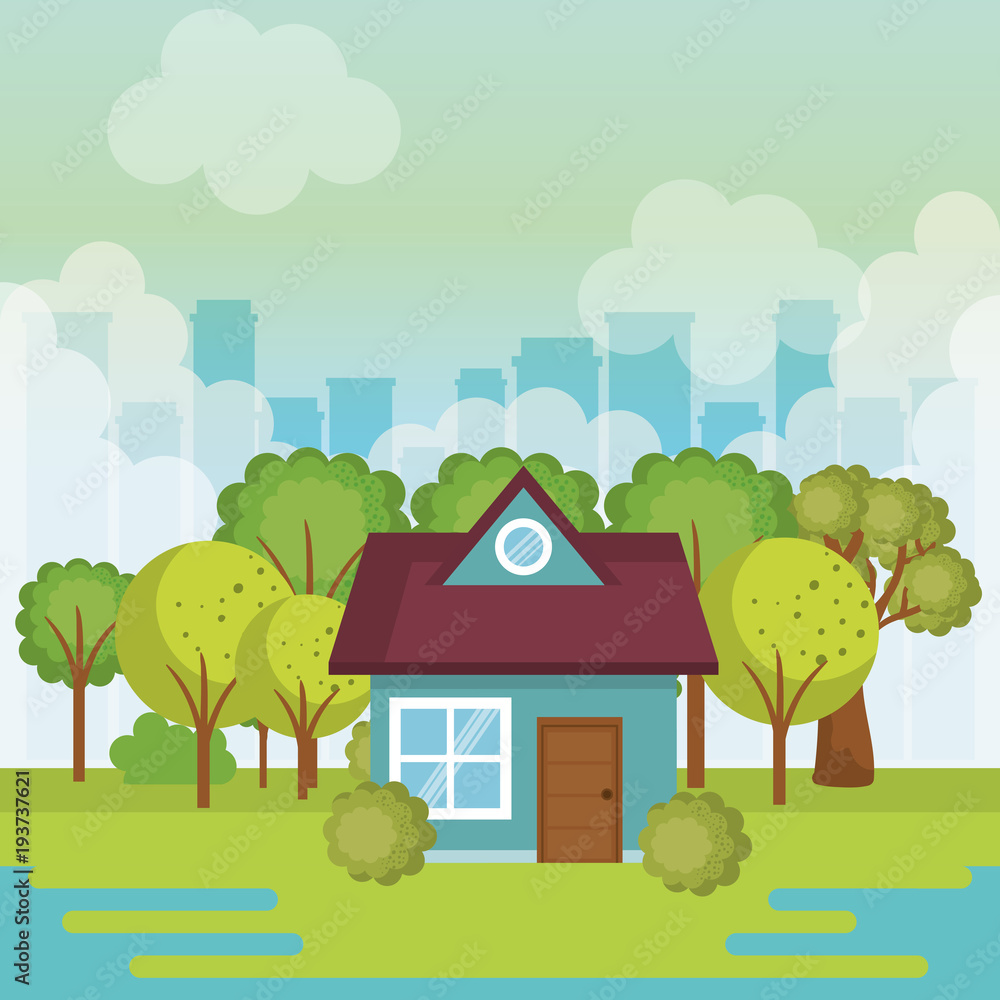 landscape with house scene vector illustration design