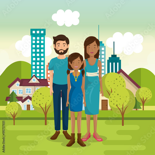 family members outside of the house vector illustration design