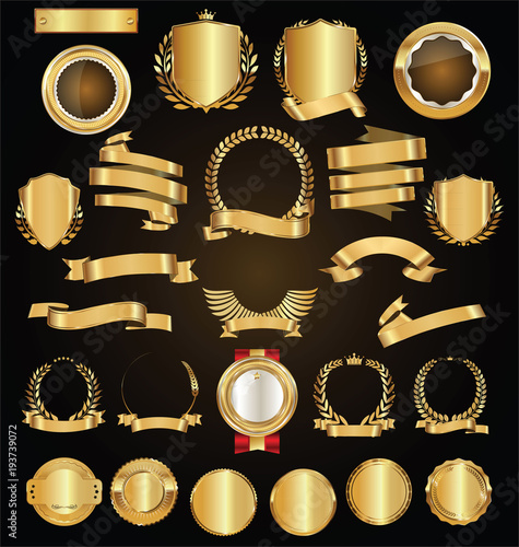 Retro golden ribbons and labels vector collection