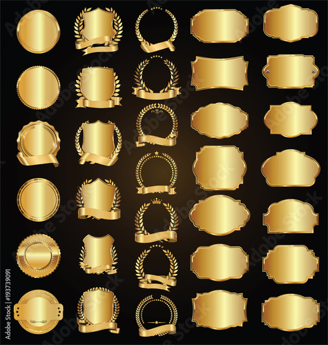 Retro golden ribbons and labels vector collection