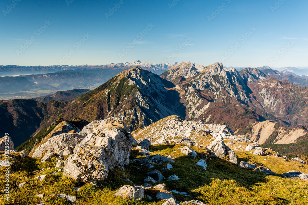 Panoramic view of spectacular mountain ridge.