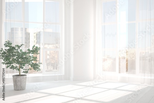 White empty room. Scandinavian interior design. 3D illustration