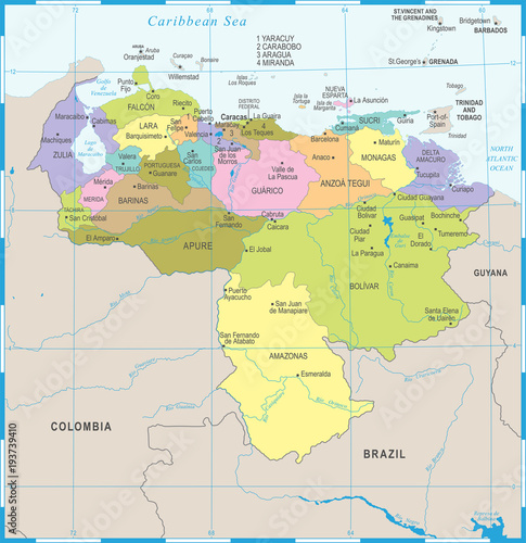 Fototapeta Venezuela Map - Detailed Vector Illustration
