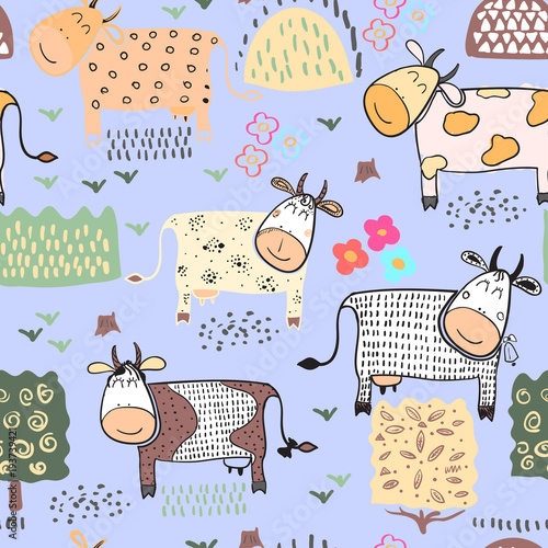 Seamless pattern background with cow. Vector illustration.