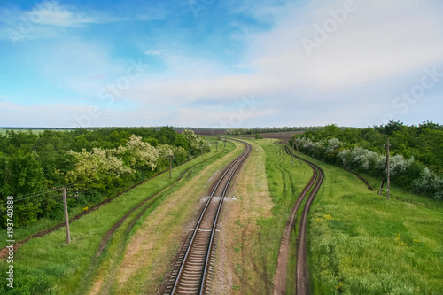 Fototapeta Naklejka Na Ścianę i Meble -  The railroad to Berdyansk in the town of Pologу