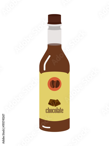 Chocolate syrup of a coffee company in a bottle