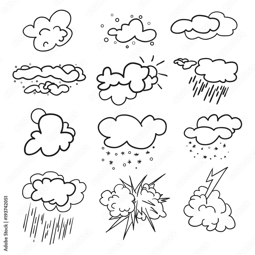Weather elements on isolation background. Collection. Doodles for design. Hand drawn simple symbols. Line art. Set of different signs. Abstract illustration for a weather forecast. Art creation Weather elements on isolation background. Collection. Doodles for design. Hand drawn simple symbols. Line art. Set of different signs. Abstract illustration for a weather forecast. Art creation