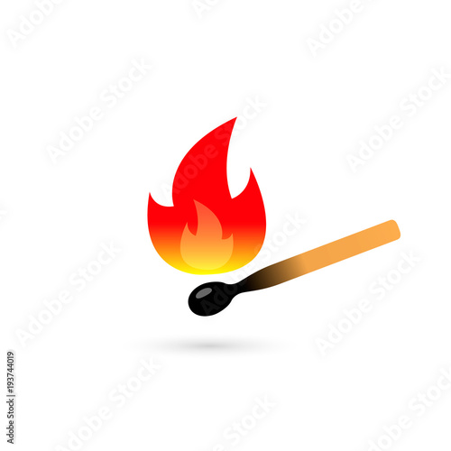 Burning match color icon on white background. Vector illustration