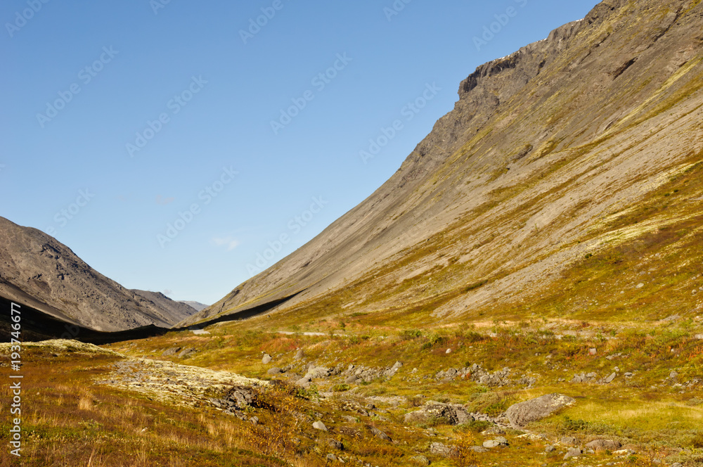 Vudyavriok Valley in Khibiny Mountains located behind the Polar Circle, Kola Peninsula, Murmansk region, Russia