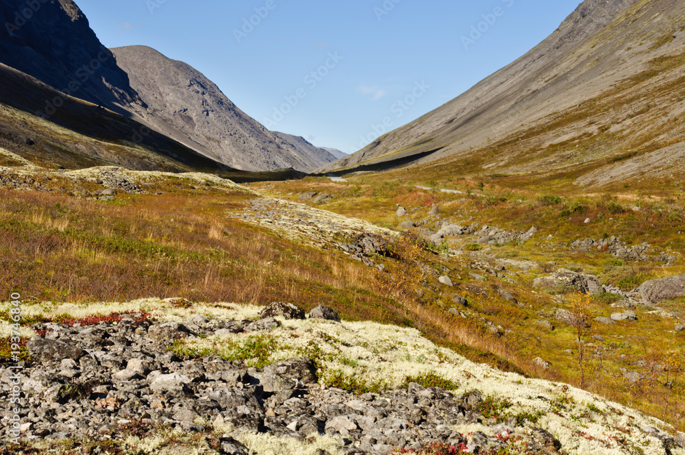 Vudyavriok Valley in Khibiny Mountains located behind the Polar Circle, Kola Peninsula, Murmansk region, Russia