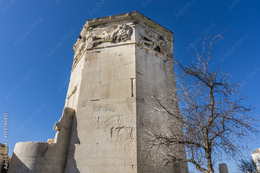 Tower of winds in the roman market in Athens Greece, It is clock tower that functioned as a 