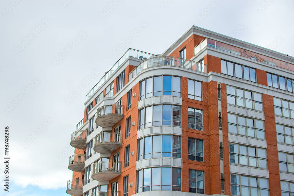 Modern condo buildings with huge windows and balconies in Montreal, Canada