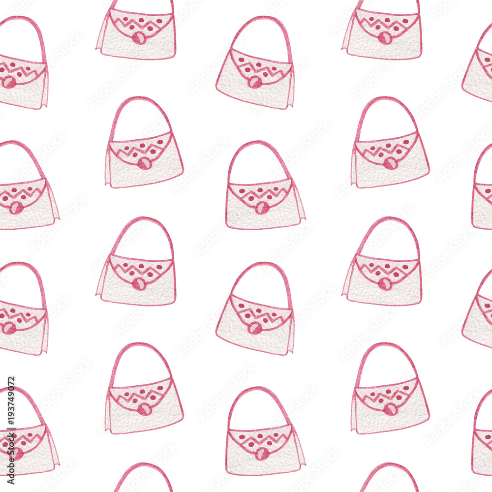 Watercolor seamless pattern with handbag illustrations Watercolor seamless pattern with handbag illustrations