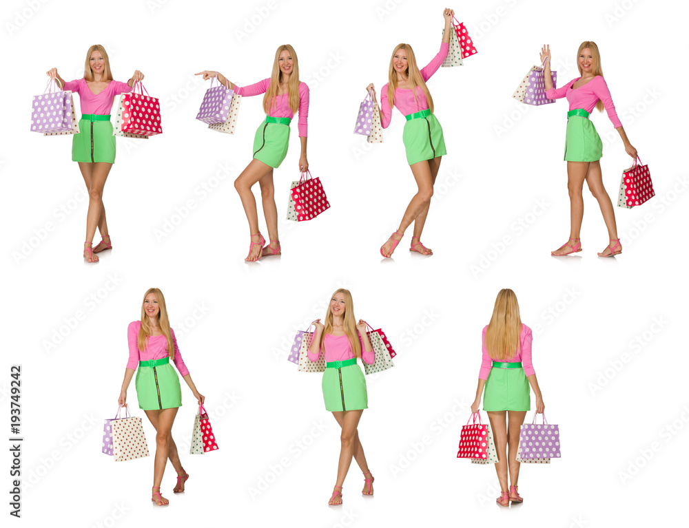 Woman with shopping bags isolated on white Woman with shopping bags isolated on white