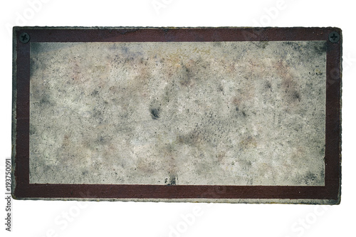 Background of old shabby and dirty metallic plate painted with light paint with a frame.