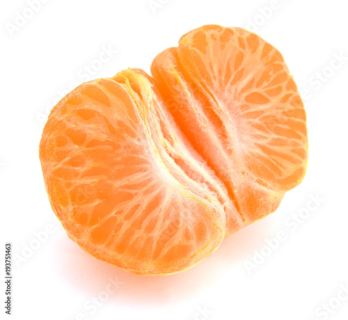 Peeled tangerine or mandarin fruit half isolated on white background cutout