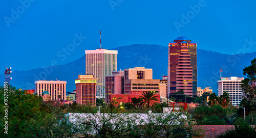 Downtown Tucson at night with city lights on photo