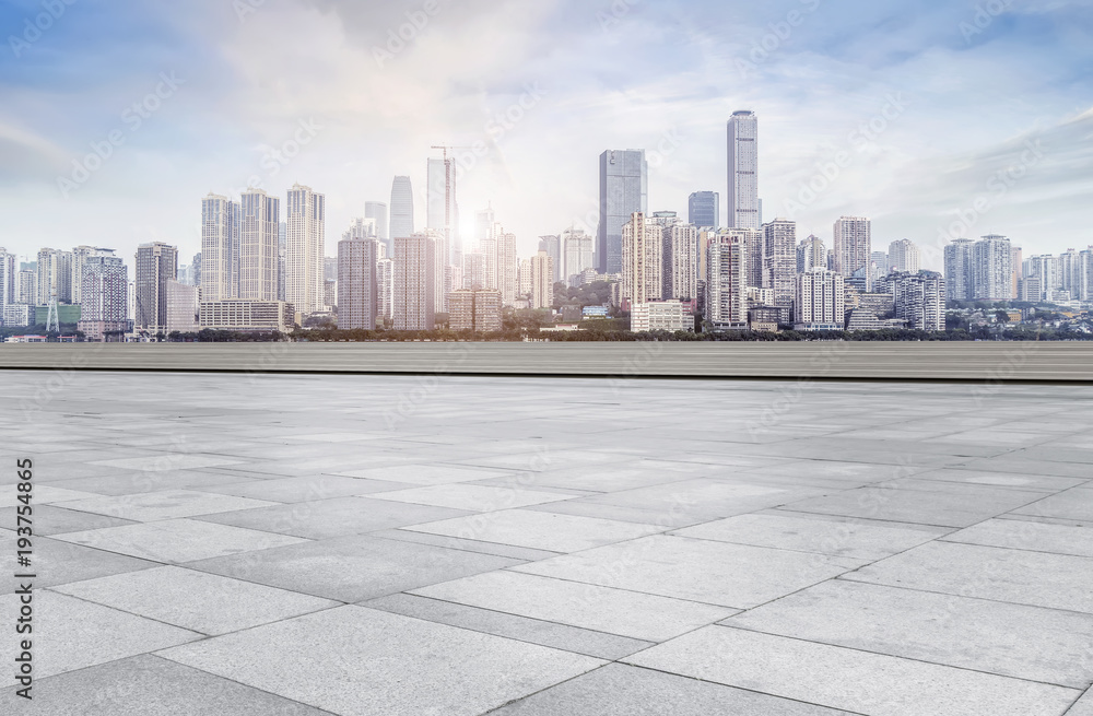 Urban road square and skyline of architectural landscape in Chongqing