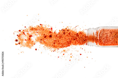 cuban seasoning. spilled cuban spice mix. Isolated on a white background.  top view, flat lay