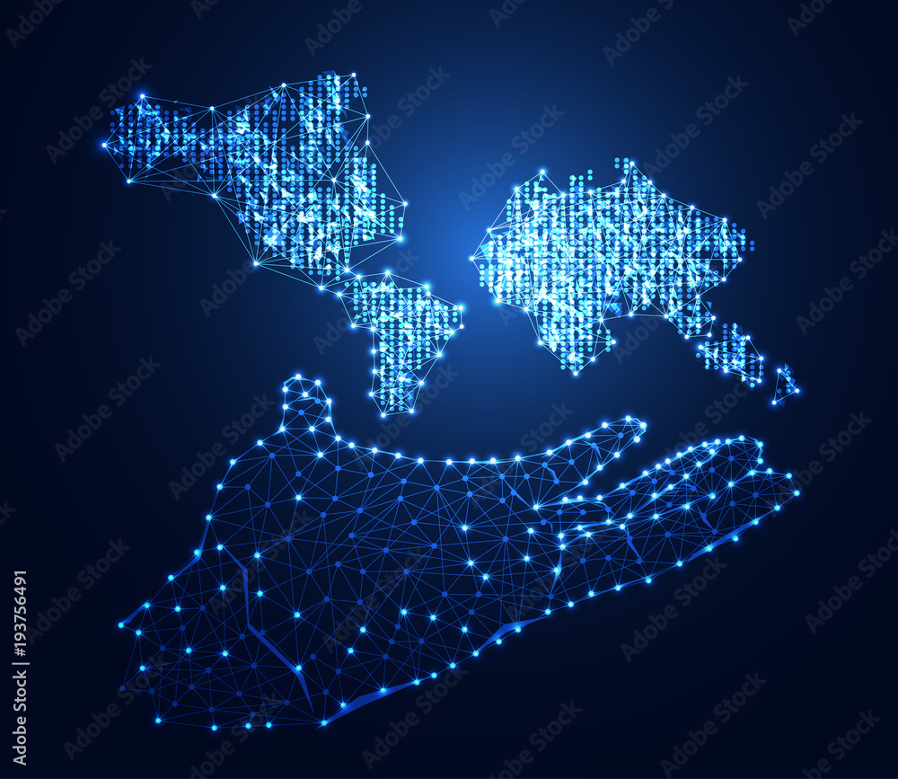 Obraz premium abstract technology concept hand digital link and map dot on hi tech background