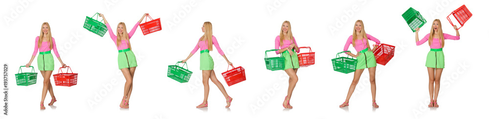 Woman in shopping concept isolated on white Woman in shopping concept isolated on white