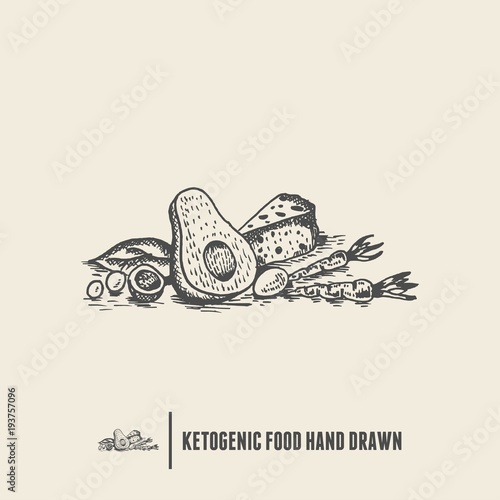 ketogenic diet food hand drawn