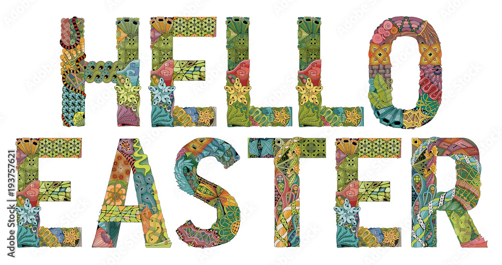 Naklejka premium HELLO EASTER. Vector decorative zentangle object