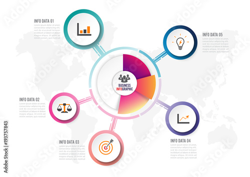 Abstract infographics five options template. Vector illustration. Can be used for workflow layout, diagram