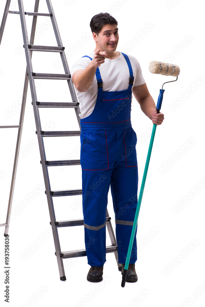 Young painter contractor isolated on white background Young painter contractor isolated on white background