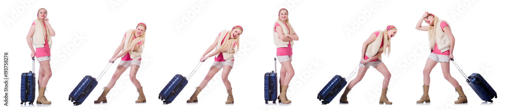 Young woman with suitcase ready for beach holiday Young woman with suitcase ready for beach holiday