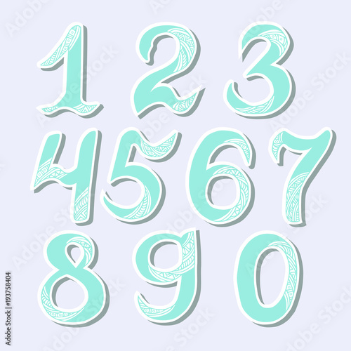 Hand drawn numbers. Isolated on background. Vector.