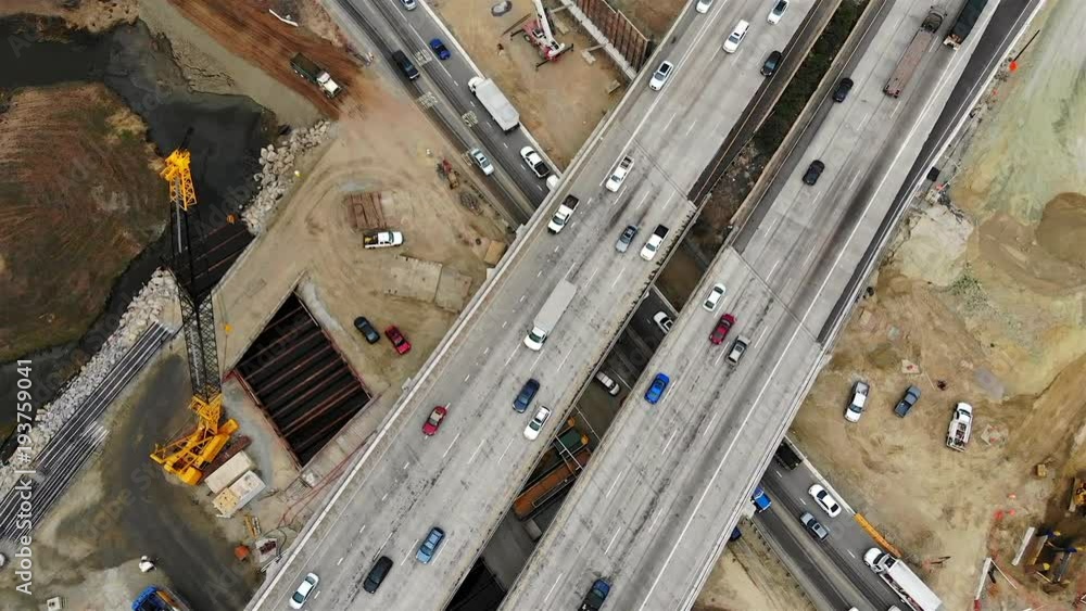 Bird's eye view of freeway under construction Bird's eye view of freeway under construction