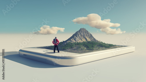 Hiker and a smartphone