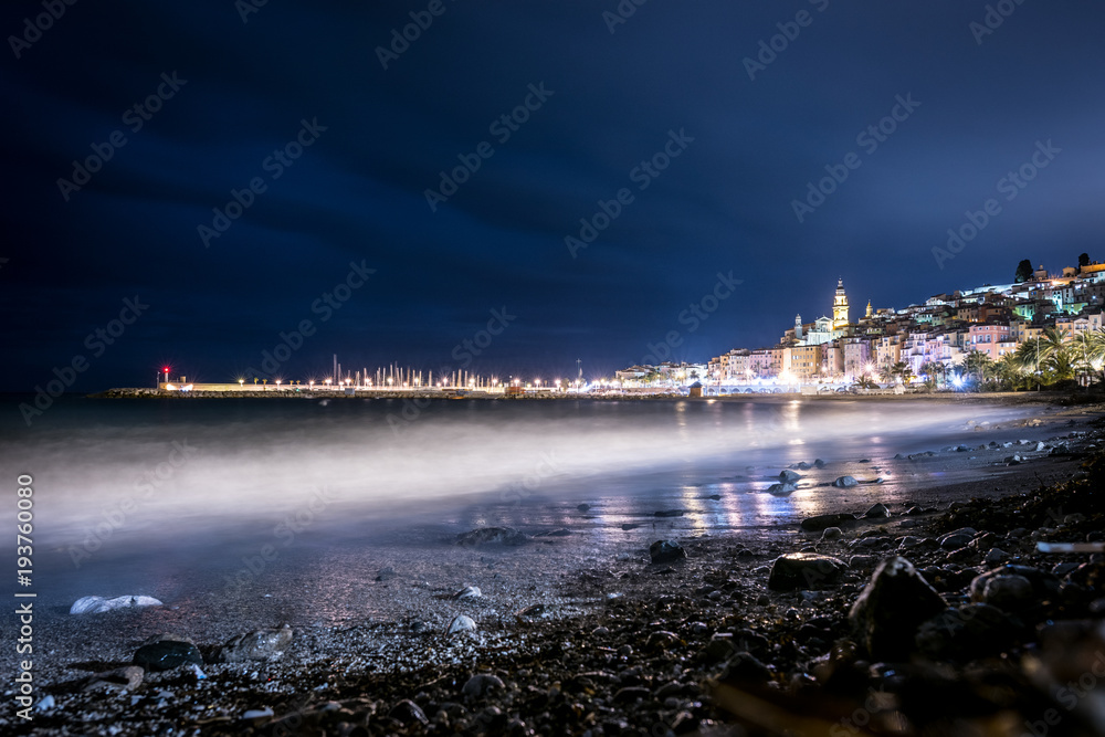 Night streets of the French city of Menton