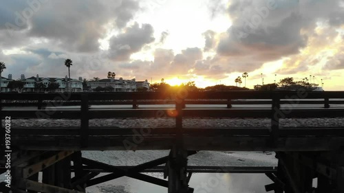 Coastal train bridge at sunset in San Diego