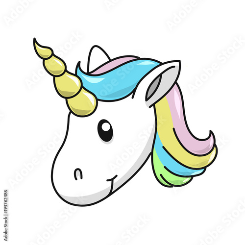 Unicorn head vector illustration on white background. Cute magical cartoon. photo